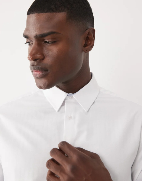  Asos Design Smart Slim Herringbone Shirt In White 