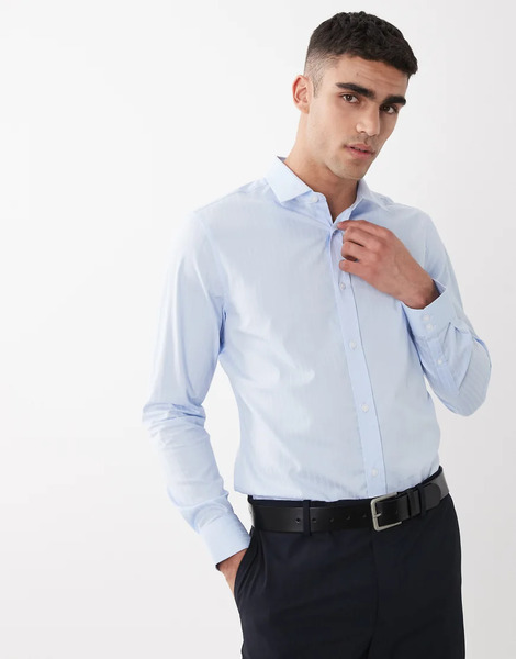  Asos Design Smart Slim Textured Shirt In Blue 