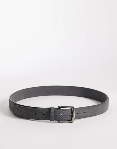  Asos Design Smart Suede Belt With Silver Buckle In Dark Grey 