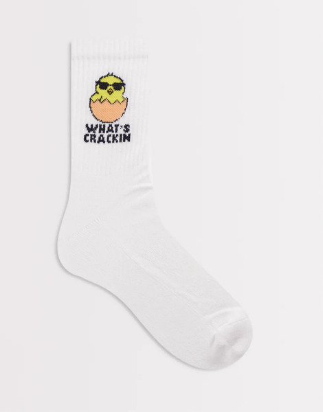  Asos Design Sock With Chick Graphic In White 