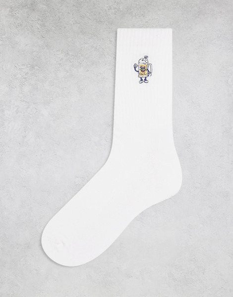 Asos Design Socks With Beer Embroidery In White 