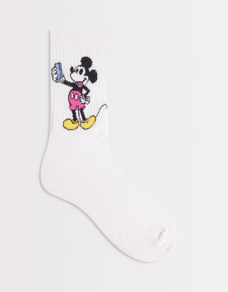  Asos Design Socks With Disney Mickey Mouse Graphic In White 