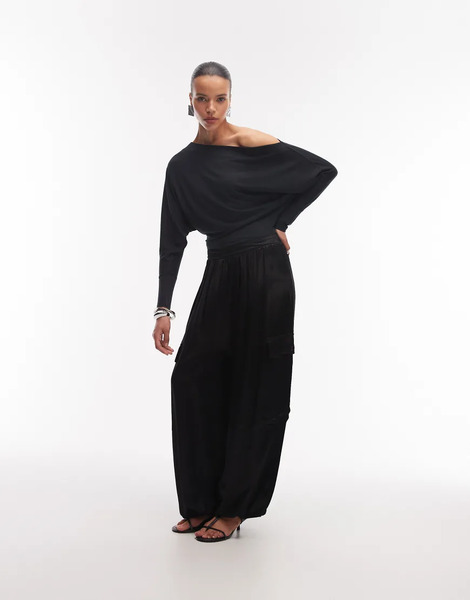  Asos Design Soft Touch Drape Fallen Shoulder Batwing Sleeve Bodysuit In Black   Black 