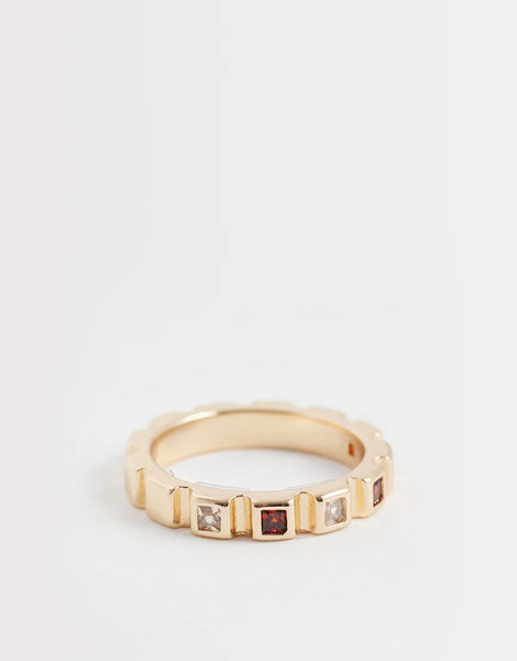  Asos Design Square Crystal Band Ring In Gold 