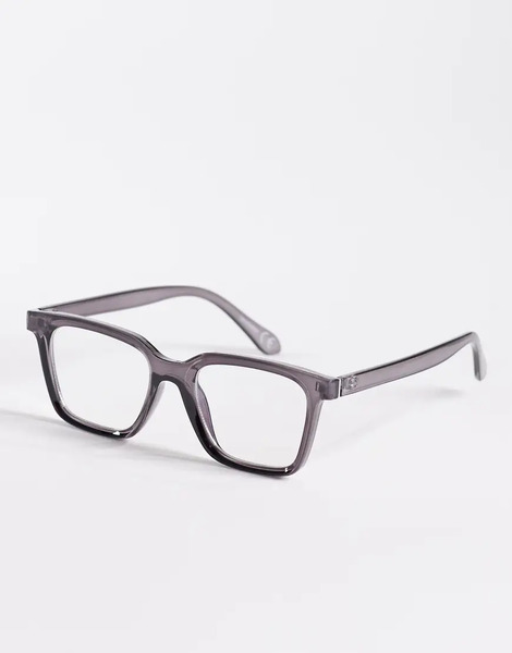  Asos Design Square Glasses In Grey Crystal Frame With Clear Lens 