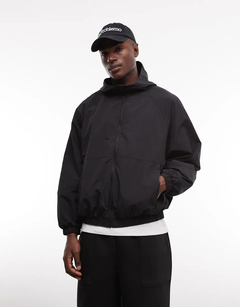  Asos Design Stormmax Water Resistant Packaway Rain Jacket In Black 