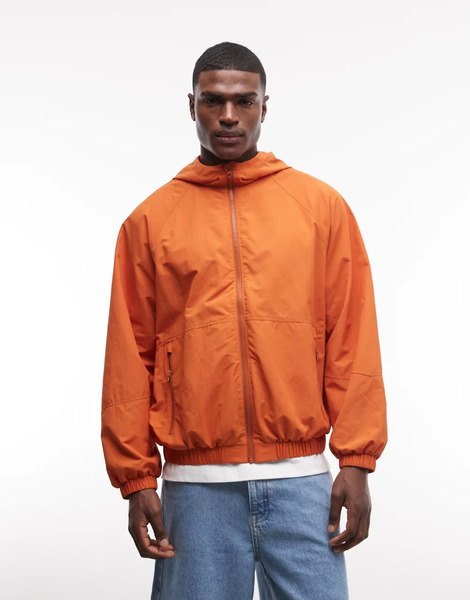  Asos Design Stormmax Water Resistant Packaway Rain Jacket In Orange 