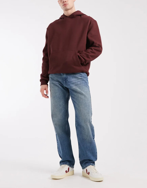  Asos Design Straight Jean In Midwash Blue 