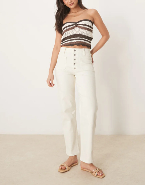  Asos Design Straight Leg Jeans With Button Placket In White 
