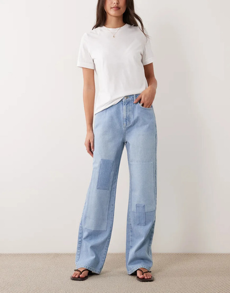  Asos Design Straight Leg Patchwork Jean In Bleach Blue 