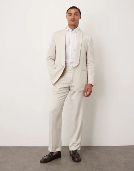  Asos Design Straight Leg Suit Trousers In Beige Satin Neutral 