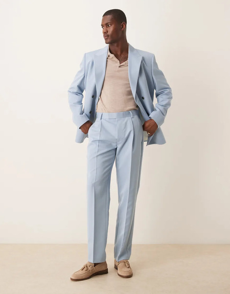  Asos Design Straight Leg Suit Trousers In Blue 
