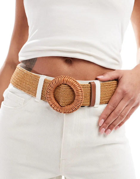  Asos Design Straw Buckle Belt Brown 