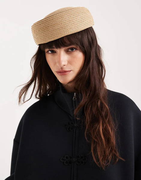  Asos Design Straw Pillbox Hat In Natural Neutral 