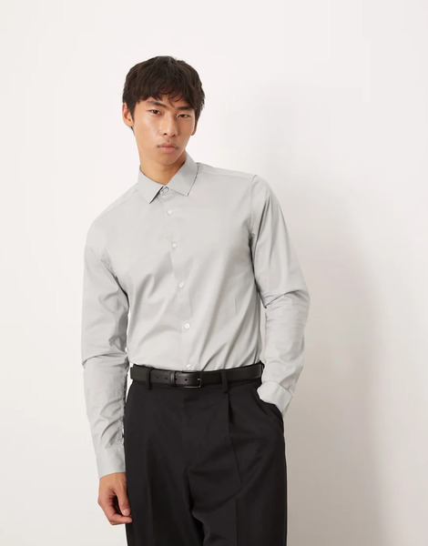  Asos Design Stretch Slim Fit Work Shirt In Grey 
