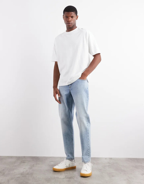  Asos Design Stretch Tapered Jeans In Light Wash Blue Wash 