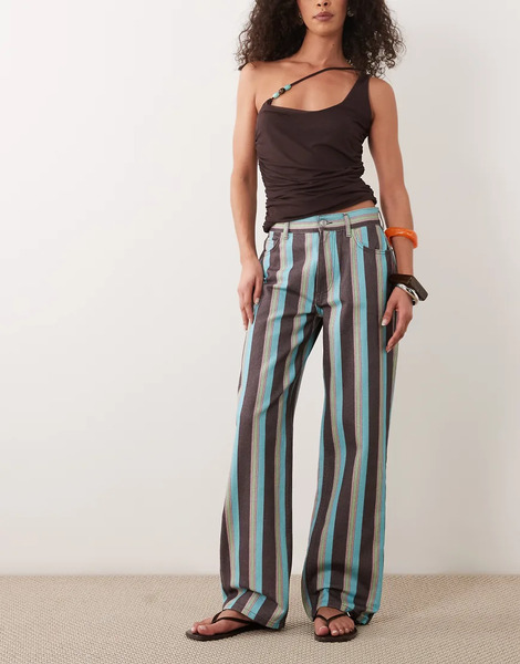  Asos Design Stripe Dad Jean In Multi Stripe 
