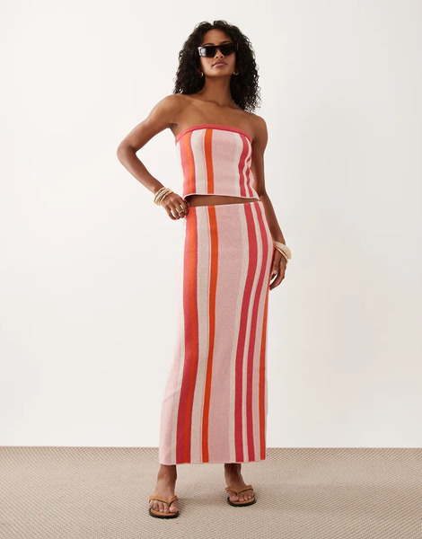  Asos Design Stripe Knit Maxi Skirt Set Multi 