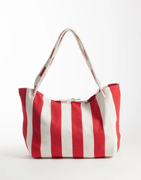  Asos Design Striped Canvas Tote Bag In Red Multi 