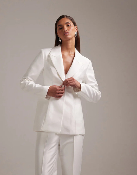  Asos Design Structured Blazer With Deep Pockets In White 