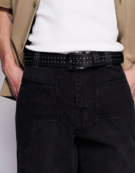  Asos Design Studs And Stamp Belt In Black 