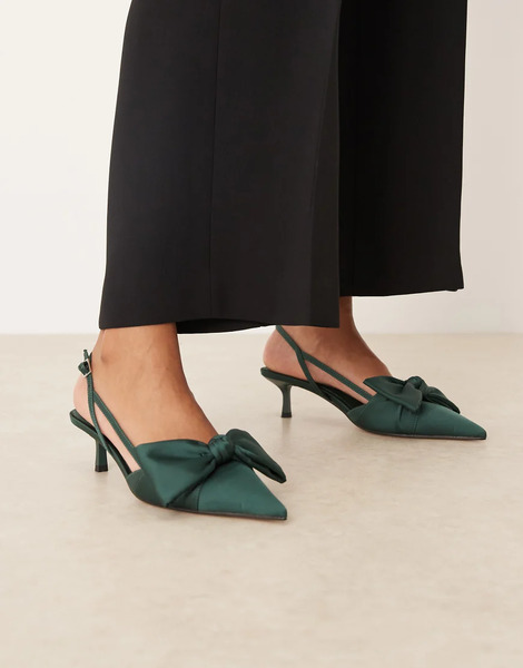 Asos Design Sunshine Kitten Heel Slingback Shoes In Forest Green 
