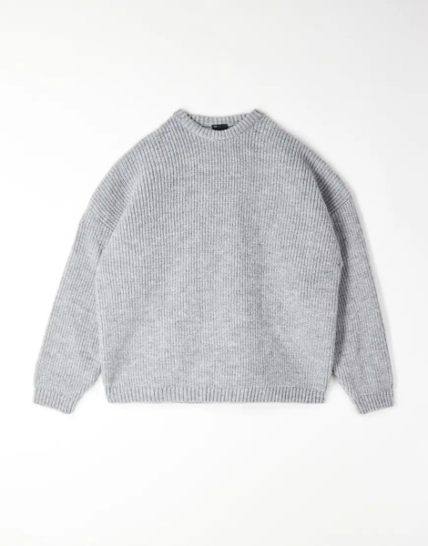  Asos Design Super Oversized Boxy Fit Knitted Fisherman Rib Jumper In Grey 