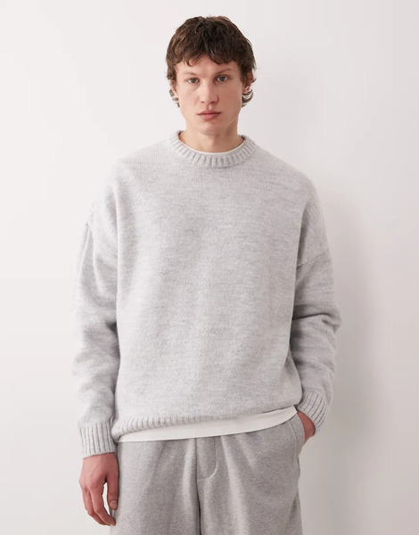 Asos Design Super Oversized Boxy Fit Knitted Jumper In Grey 