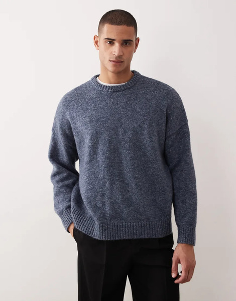  Asos Design Super Oversized Boxy Knitted Jumper In Denim Blue 