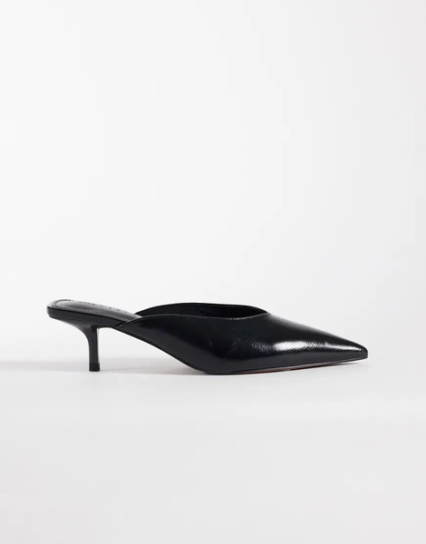  Asos Design Surprise Pointed Kitten Heeled Mules In Black 