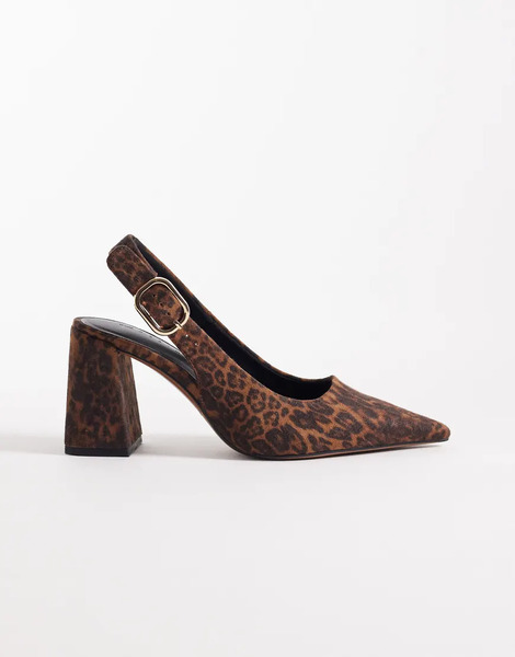  Asos Design Surrey Slingback Mid Block Heels In Leopard Suedette Multi 