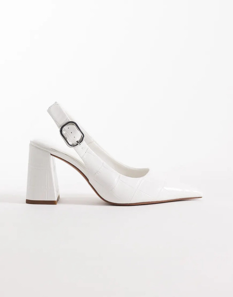  Asos Design Surrey Slingback Mid Block Heels In White Croc 