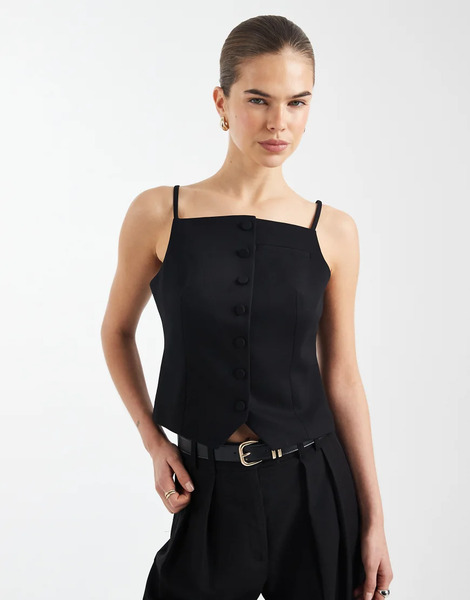  Asos Design Tailored Button Through Cami Top In Black 