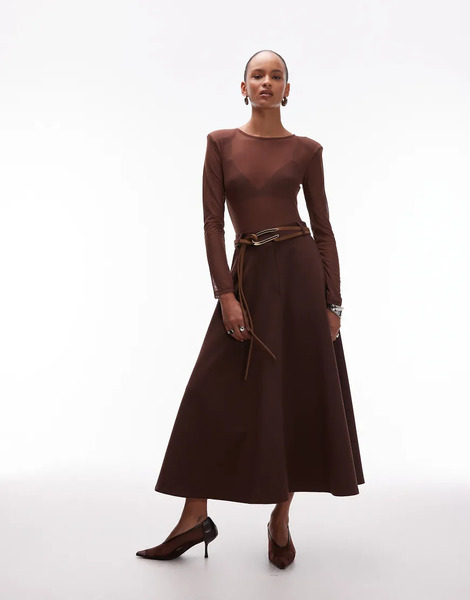  Asos Design Tailored Circle Maxi Skirt In Chocolate Brown 