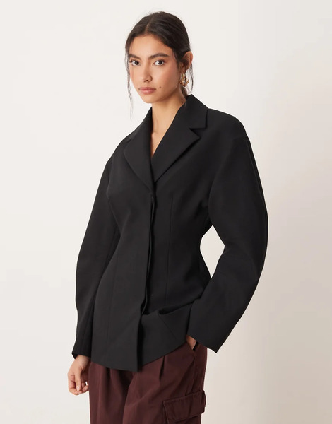  Asos Design Tailored Collar Cinch Waist Jacket In Black 