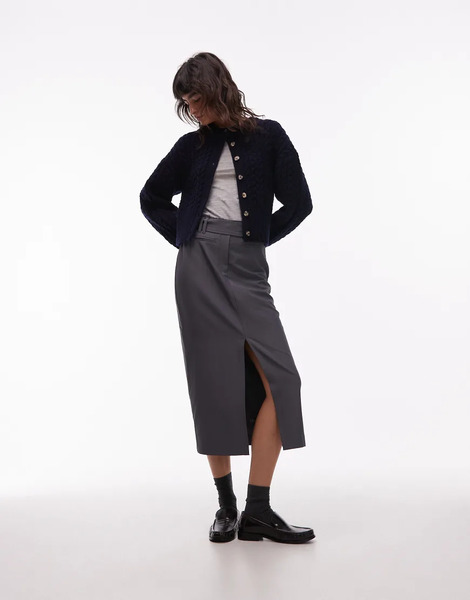  Asos Design Tailored Column Midi Skirt In Grey 