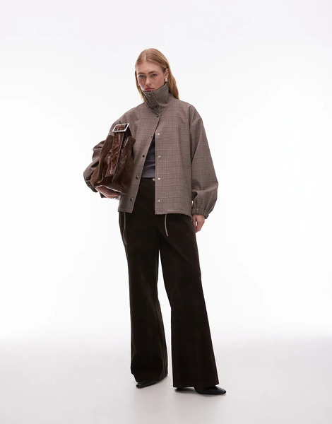  Asos Design Tailored Funnel Neck Jacket In Grey Check Multi 