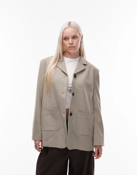  Asos Design Tailored High Break Point Oversized Jacket In Brown Herringbone 
