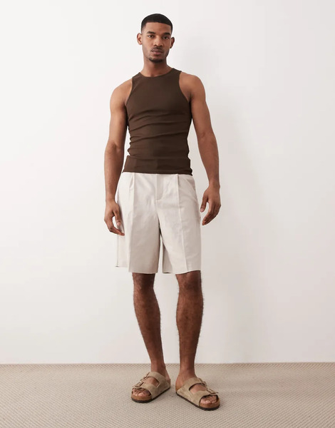  Asos Design Tailored Linen Rich Bermuda Shorts In Stone Neutral 
