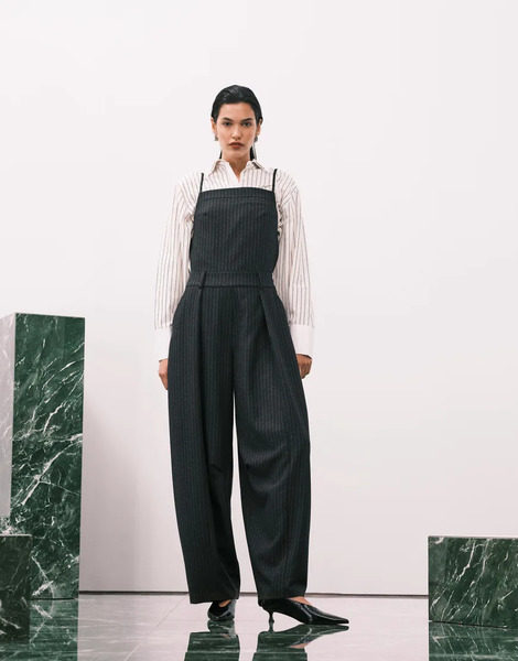  Asos Design Tailored Low Back Dungaree In Black Pinstripe Multi 