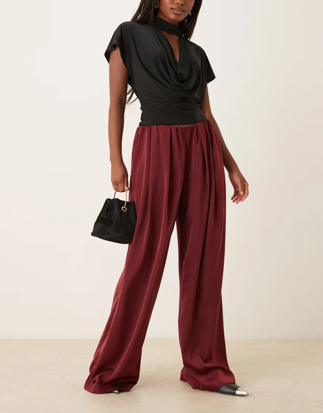  Asos Design Tailored Low Rise Pull On Satin Trousers In Cherry Red 