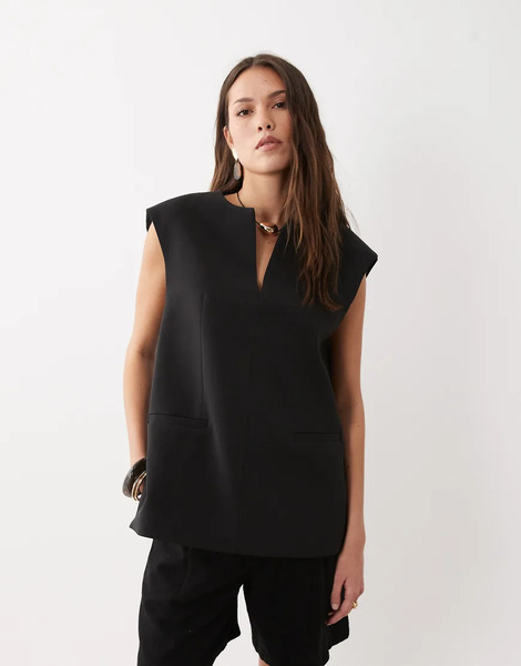  Asos Design Tailored Oversized Boxy Tabard Top In Black 