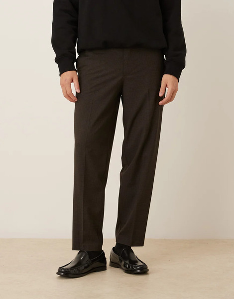  Asos Design Tailored Oversized Tapered Trouser In Brown Check 