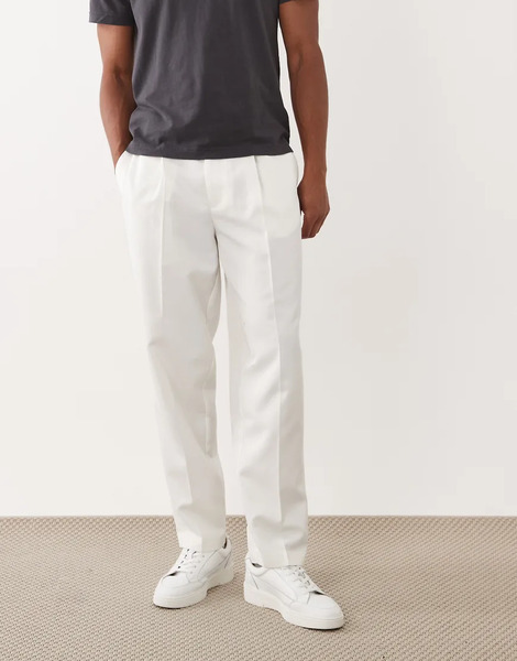  Asos Design Tailored Pleated Oversized Tapered Trousers In White 