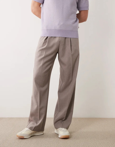  Asos Design Tailored Pull On Wide Leg Trousers In Mink Brown 