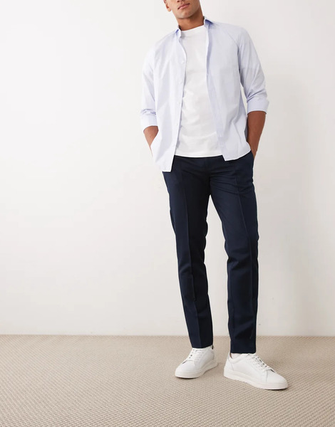  Asos Design Tailored Slim Trousers In Navy With Pintuck 