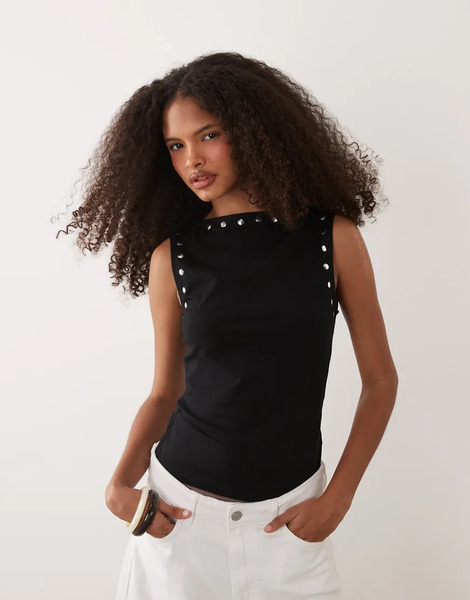  Asos Design Tank Top With Stud Details In Black 