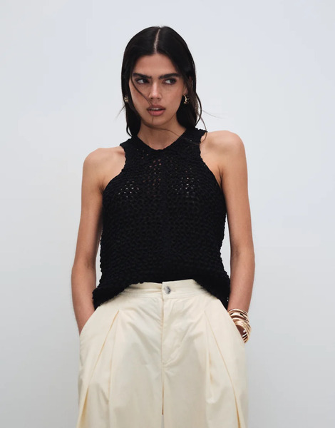  Asos Design Tape Yarn Open Stitch Vest In Black 