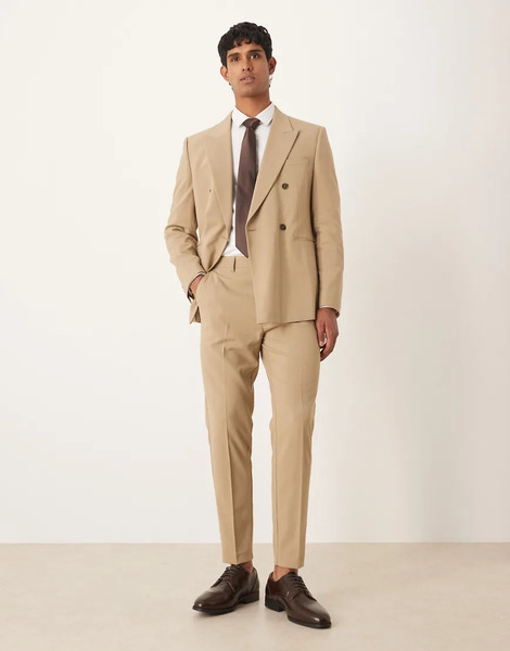  Asos Design Tapered Suit Trousers In Beige Neutral 
