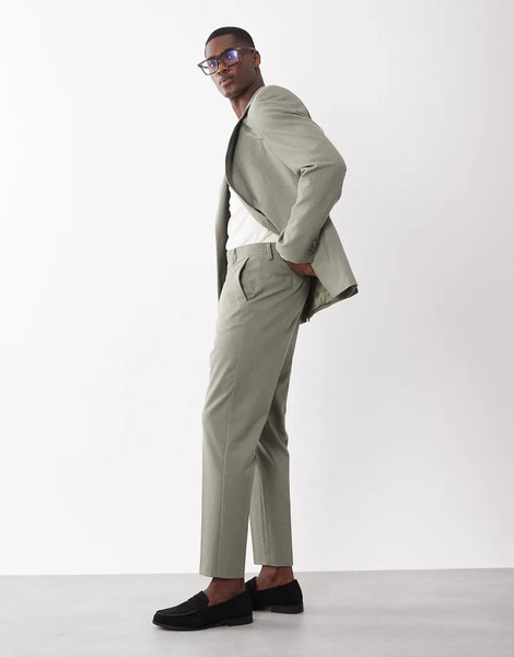  Asos Design Tapered Suit Trousers In Light Green Micro Check 